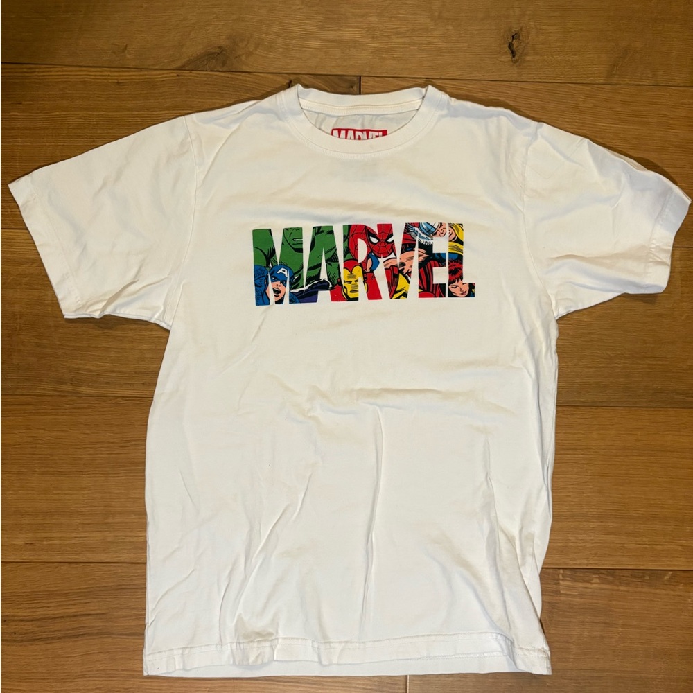 Pull&Bear White T-Shirt with Red Marvel Logo